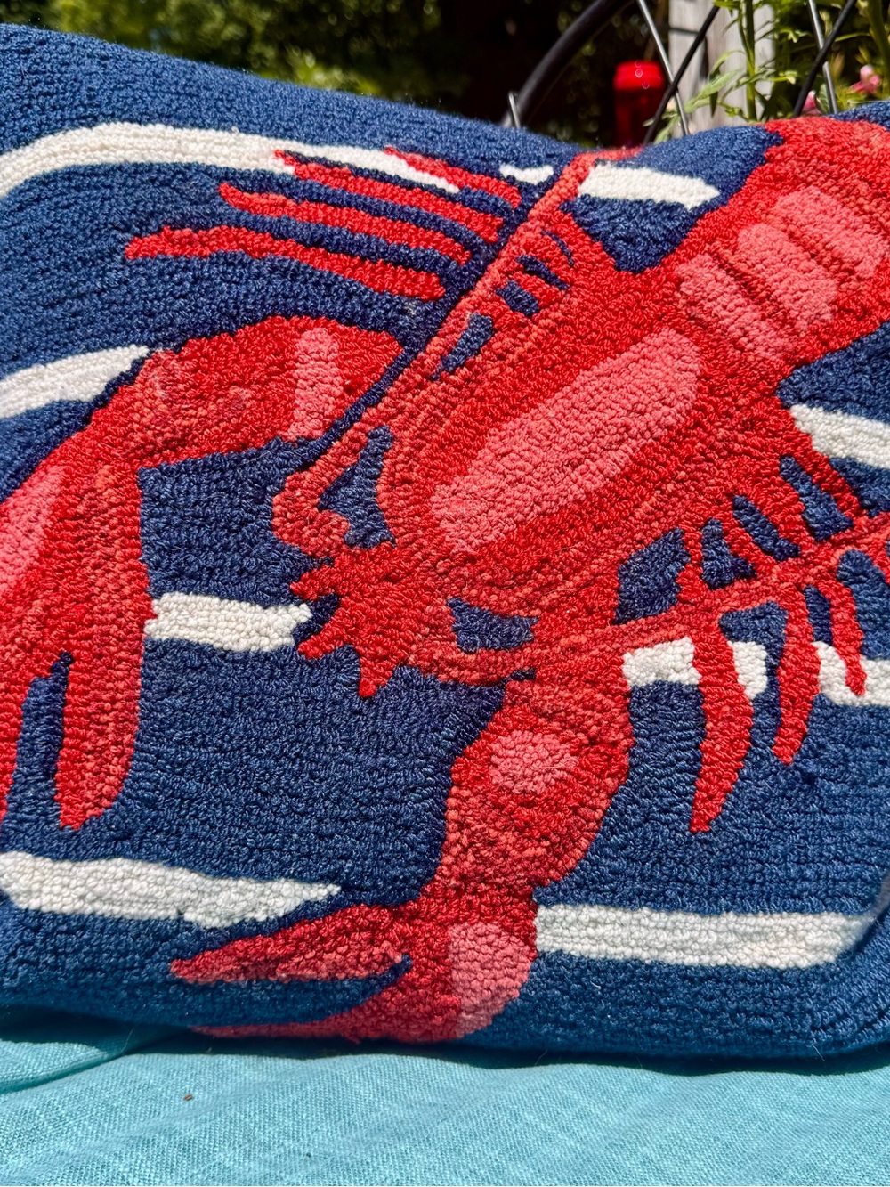 LL Bean Hooked Lobster Accent Pillow in Red on Navy